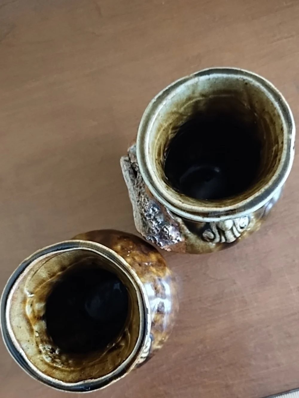 Vintage Japanese Banko Ware Ceramic Vases Torii Gate Mountain Pair 5.5